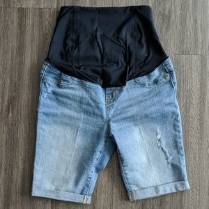 Maternity Crossover Panel Bermuda Jean Shorts
